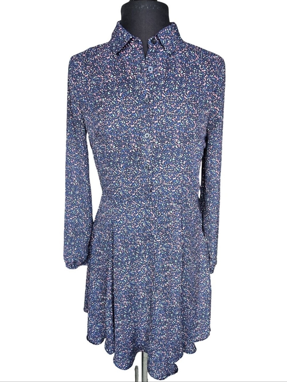 Banana Republic Navy Multicolor Speckled Long-Sleeve Shirt Dress Size 2